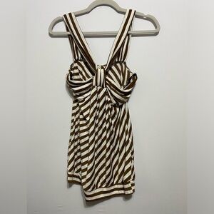 Vtg Brown Striped Halter Top with Front Detail | Edgy Y2K Crop Tank (Women’s M)